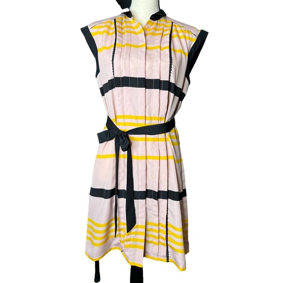NEW Jason Wu Dress Size M in Pink with Yellow and Black Stripes Tie Belt - Picture 1 of 6
